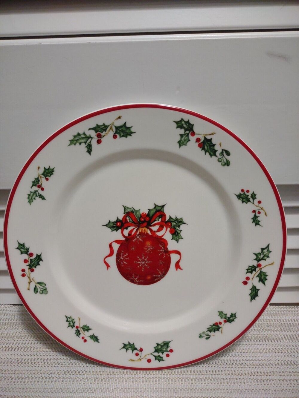 Christopher Radko Holiday Celebrations Red Bulb Ornament & Holly Dinner plates